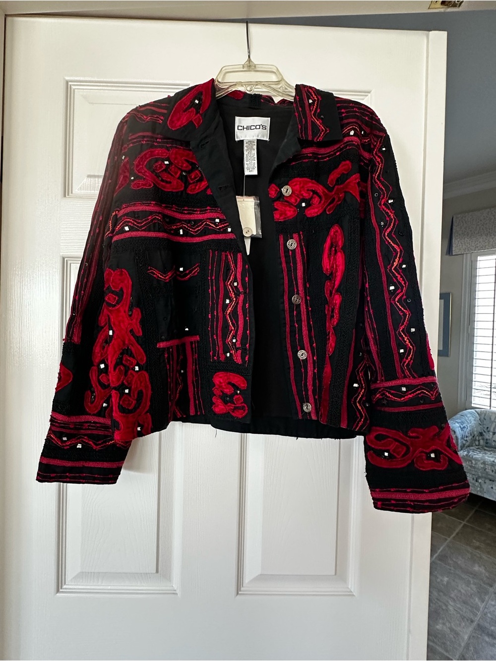 Chico's Black & Red Embroidered Jacket